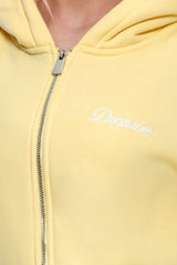 WOMEN CONTRAST EMBO ZIP HOODIE WASHED YELLOW
