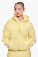 WOMEN CONTRAST EMBO ZIP HOODIE WASHED YELLOW