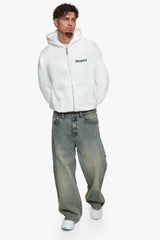 PLEATED BACKSEAM LOOSE FIT JEANS WASHED BLUE
