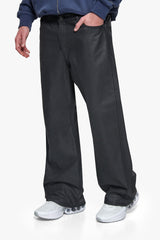 PLEATED WAXED DENIM LOOSE FIT JEANS BLACK