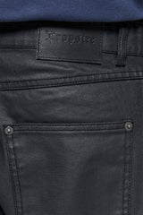 PLEATED WAXED DENIM LOOSE FIT JEANS BLACK
