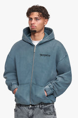 SUPER HEAVY OVERSIZE BLANK ZIP HOODIE WASHED GREY