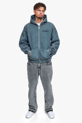 SUPER HEAVY OVERSIZE BLANK ZIP HOODIE WASHED GREY