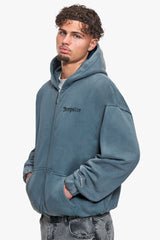 SUPER HEAVY OVERSIZE BLANK ZIP HOODIE WASHED GREY