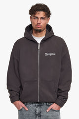 SUPER HEAVY OVERSIZE BLANK ZIP HOODIE WASHED BLACK