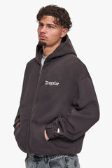 SUPER HEAVY OVERSIZE BLANK ZIP HOODIE WASHED BLACK
