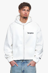 SUPER HEAVY OVERSIZE BLANK ZIP HOODIE WASHED WHITE