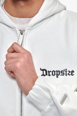 SUPER HEAVY OVERSIZE BLANK ZIP HOODIE WASHED WHITE