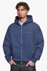 HEAVY OVERSIZE LOGO ZIP HOODIE DARK BLUE