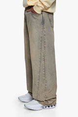 PLEATED RELAXED FIT JEANS WASHED BEIGE
