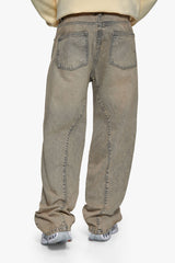 PLEATED RELAXED FIT JEANS WASHED BEIGE