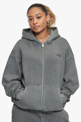BASIC ZIP  HOODIE ACID WASHED GREY