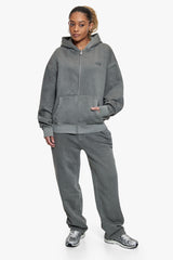BASIC ZIP  HOODIE ACID WASHED GREY