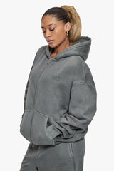 BASIC ZIP  HOODIE ACID WASHED GREY