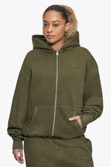 BASIC ZIP  HOODIE ACID WASHED OLIVE
