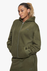 BASIC ZIP  HOODIE ACID WASHED OLIVE