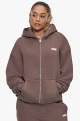 BASIC ZIP  HOODIE LIGHT BROWN
