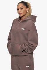 BASIC ZIP  HOODIE LIGHT BROWN