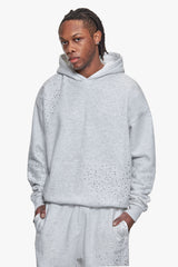 HEAVY OVERSIZE RHINESTONE HOODIE GREY MELANGE