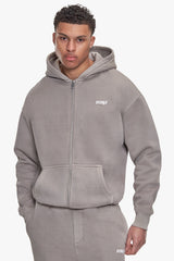 BASIC ZIP  HOODIE ACID WASHED MORNING DOVE