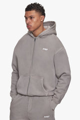BASIC ZIP  HOODIE ACID WASHED MORNING DOVE