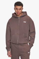 BASIC ZIP  HOODIE LIGHT BROWN