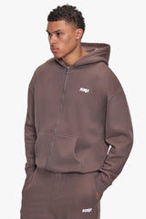 BASIC ZIP  HOODIE LIGHT BROWN