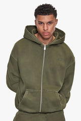 BASIC ZIP  HOODIE ACID WASHED OLIVE