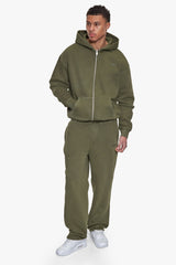 BASIC ZIP  HOODIE ACID WASHED OLIVE