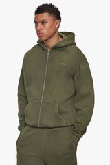 BASIC ZIP  HOODIE ACID WASHED OLIVE