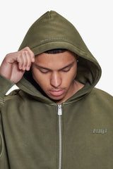 BASIC ZIP  HOODIE ACID WASHED OLIVE