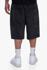 DENIM RHINESTONE JORTS ANTHRACITE
