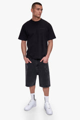 DENIM RHINESTONE JORTS ANTHRACITE