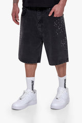 DENIM RHINESTONE JORTS ANTHRACITE