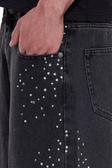 DENIM RHINESTONE JORTS ANTHRACITE