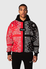 HEAVY OVERSIZE BANDANA HOODIE BLACK RED