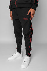 TRACK PANTS VELOUR SIDE STRIPE BLACK/RED