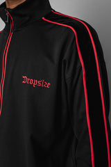 TRACK JACKET VELOUR SIDE STRIPE BLACK/RED