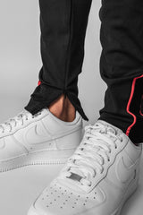 TRACK PANTS VELOUR SIDE STRIPE BLACK/RED