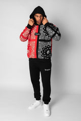 HEAVY OVERSIZE BANDANA HOODIE BLACK RED