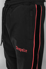 TRACK PANTS VELOUR SIDE STRIPE BLACK/RED