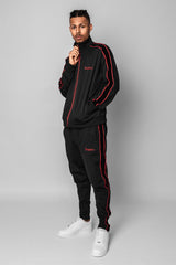 TRACK JACKET VELOUR SIDE STRIPE BLACK/RED
