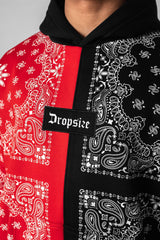 HEAVY OVERSIZE BANDANA HOODIE BLACK RED