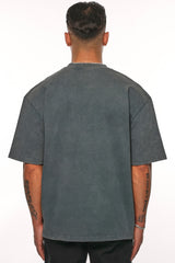 HEAVY OVERSIZE METAL PATCH BASIC T-SHIRT WASHED GREY