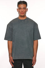 HEAVY OVERSIZE METAL PATCH BASIC T-SHIRT WASHED GREY