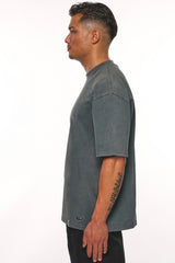 HEAVY OVERSIZE METAL PATCH BASIC T-SHIRT WASHED GREY