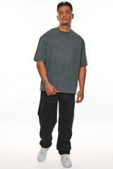 HEAVY OVERSIZE METAL PATCH BASIC T-SHIRT WASHED GREY