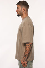 HEAVY OVERSIZE LESS TALK T-SHIRT SIMPLE TAUPE