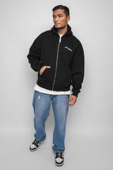 SUPER HEAVY OVERSIZE LOGO ZIP HOODIE BLACK