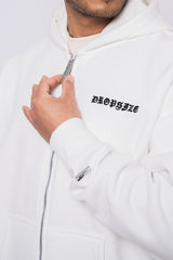 SUPER HEAVY OVERSIZE LOGO ZIP HOODIE WASHED WHITE